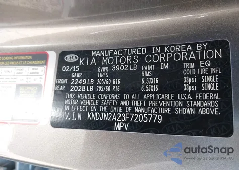 2015 Kia Soul из США, поврежденный, VIN KNDJN2A23F7205779